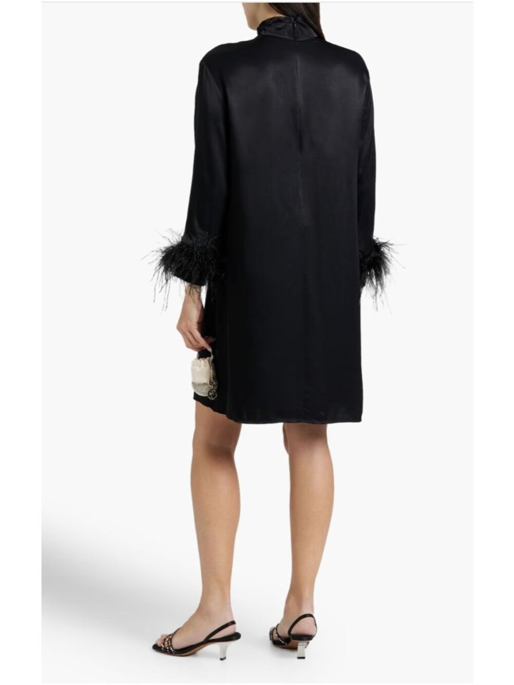 SLEEPER Black Party Long-Sleeve Feather Trim Mini Shirt Dress NWT - Size S - Picture 5 of 9